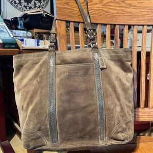 Brown Suede Coach Tote with Bead Accents